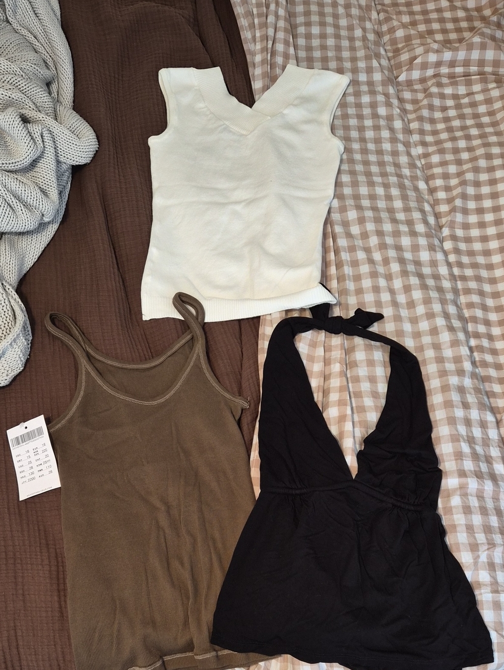Brandy Melville White V-Neck Knit Tank + Brown & Black Basics(New With Tags)
